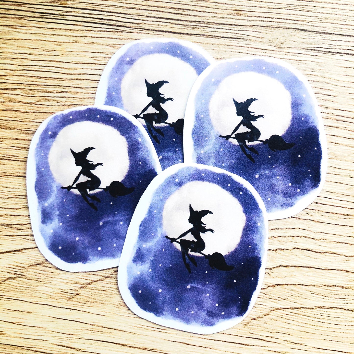 Watercolor flying witch sticker