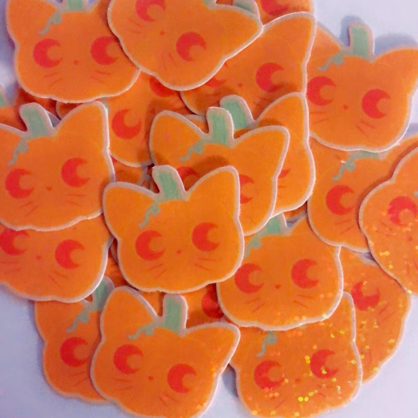 Pumpkin kitten glitter sticker