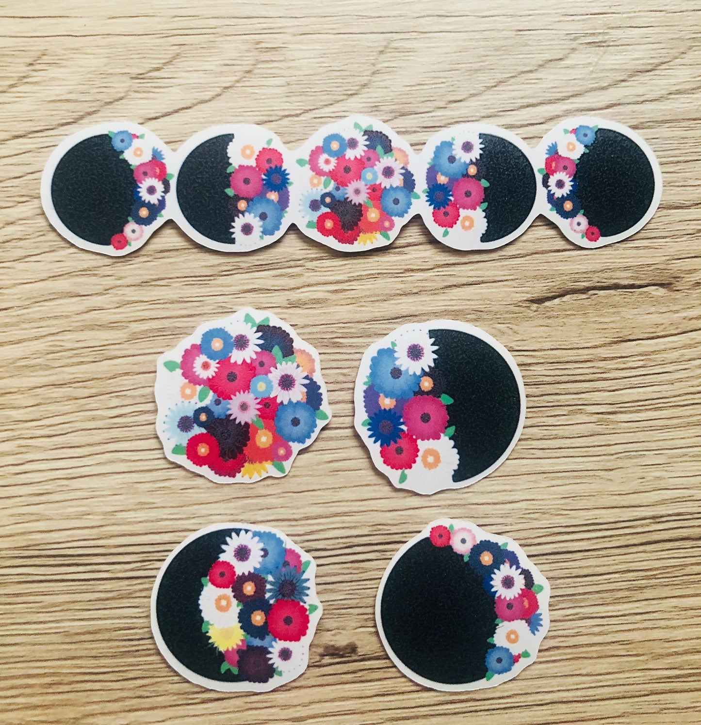 Moon phases flower stickers