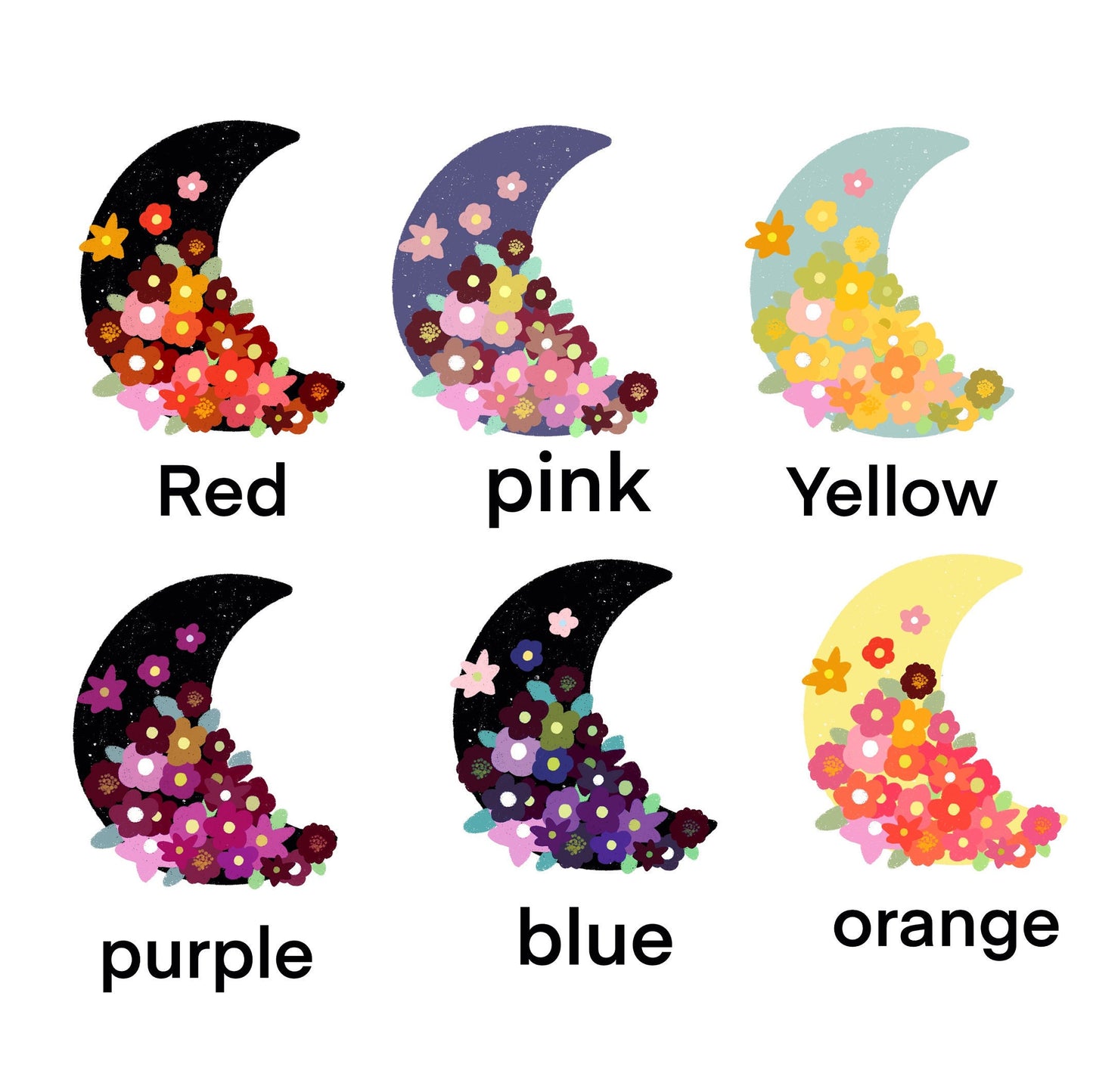 Crescent Moon Flower Stickers