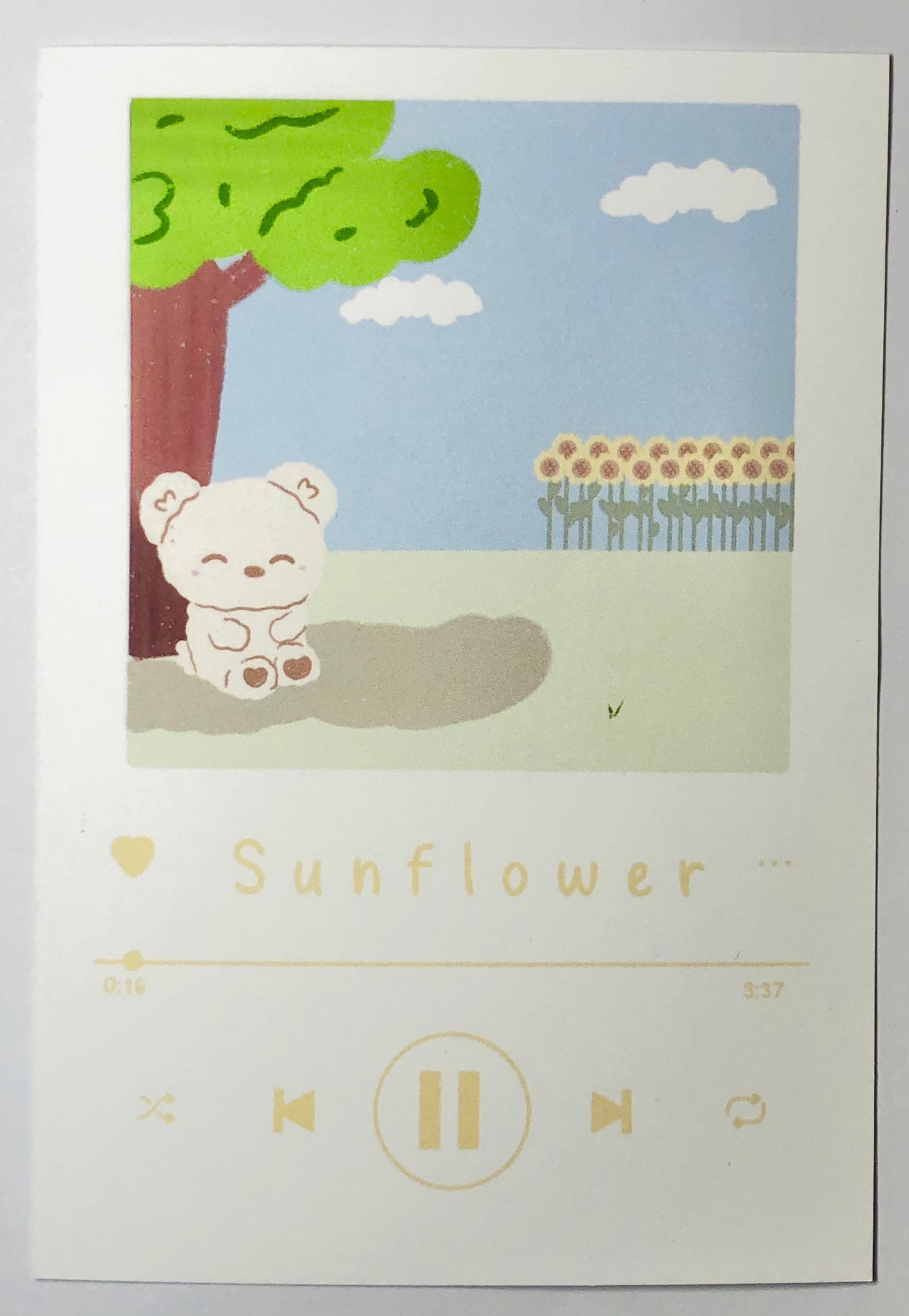 Sunflower Spotify Sunflower Bear Art Print, Kawaii