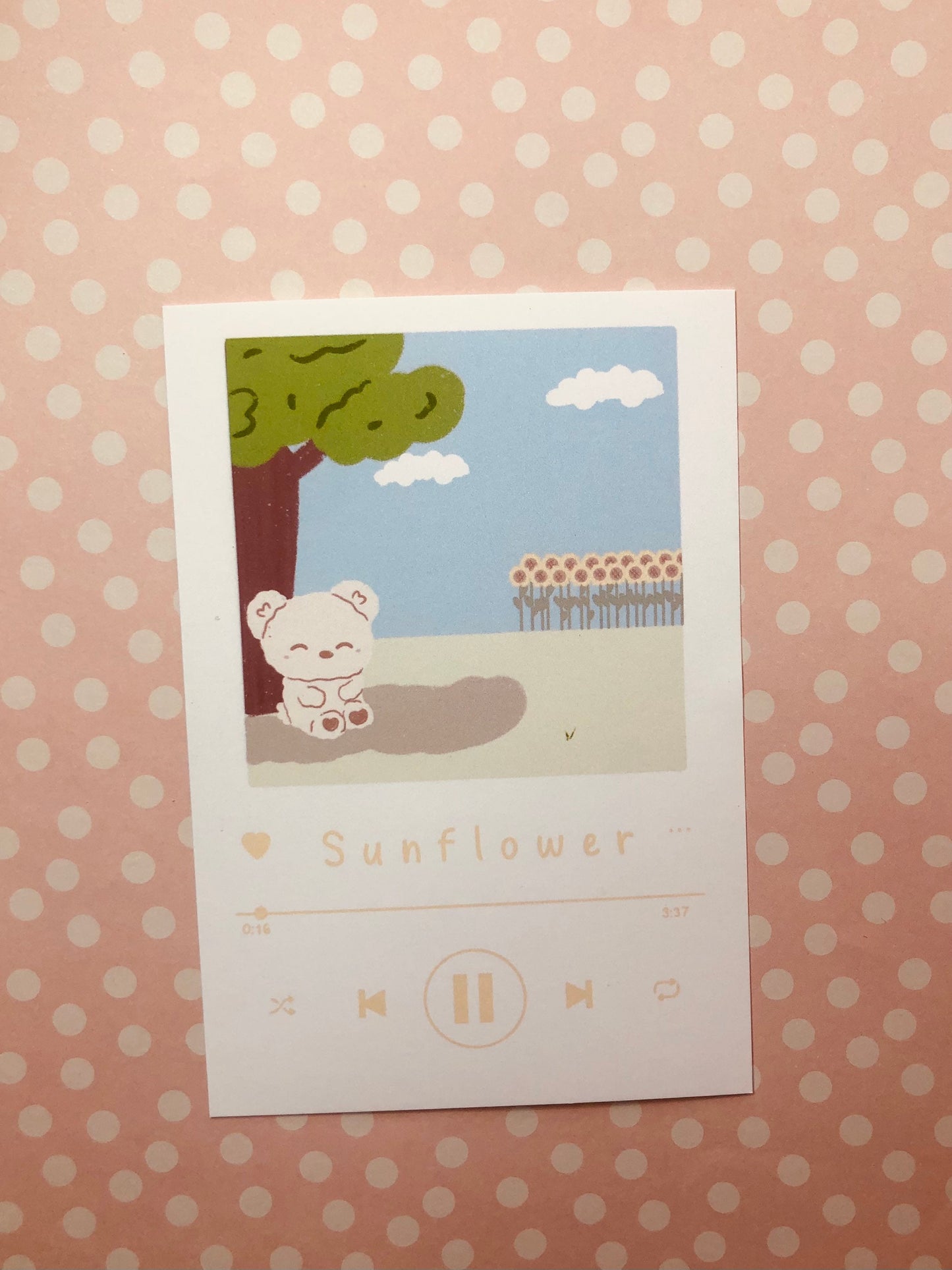 Sunflower Spotify Sunflower Bear Art Print, Kawaii