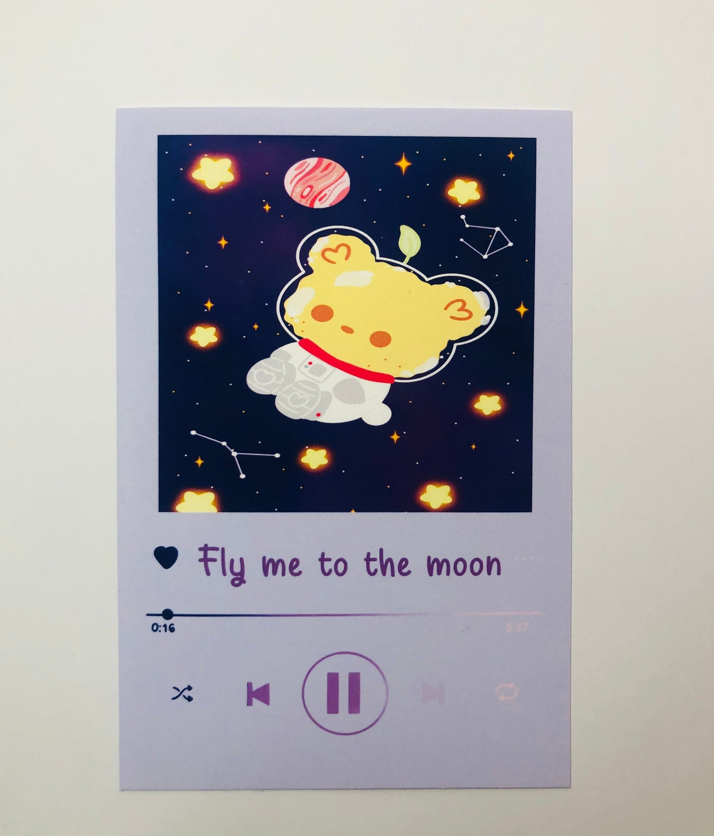Fly me to the Moon, Kawaii Bear Art Print, Matte Paper