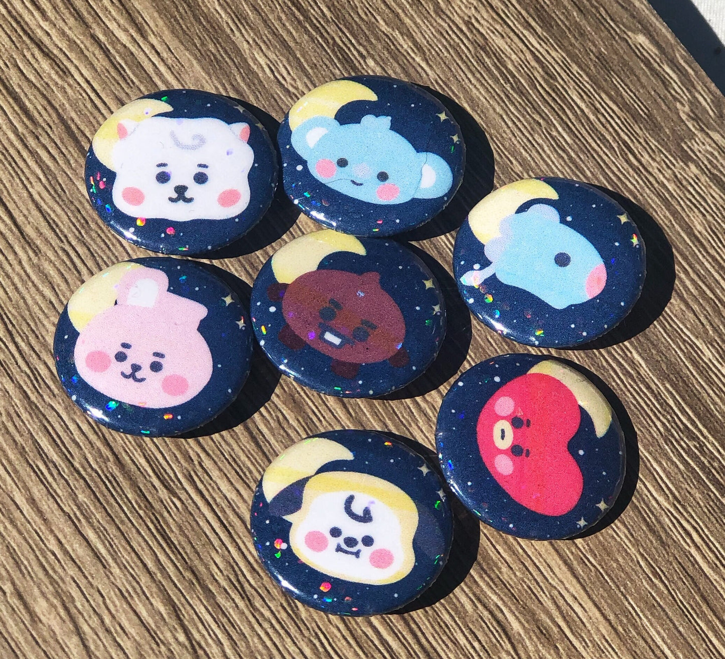 Glitter K Pop Boy Band Button Pin Set