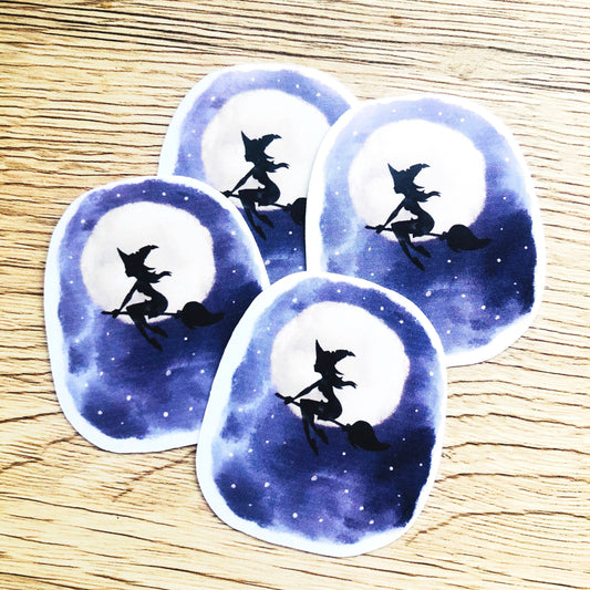 Watercolor flying witch sticker