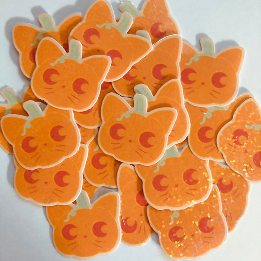 Pumpkin kitten glitter sticker