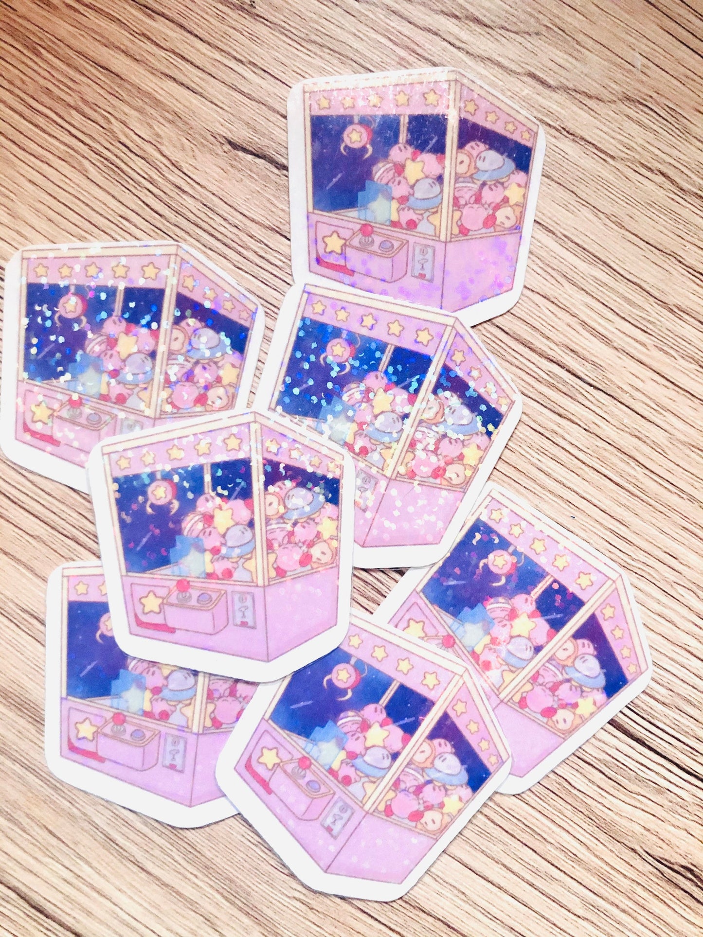 Cute glitter pink blob crane game stickers
