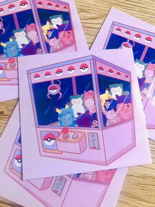 Cute pink Ditto Pokémon crane game print
