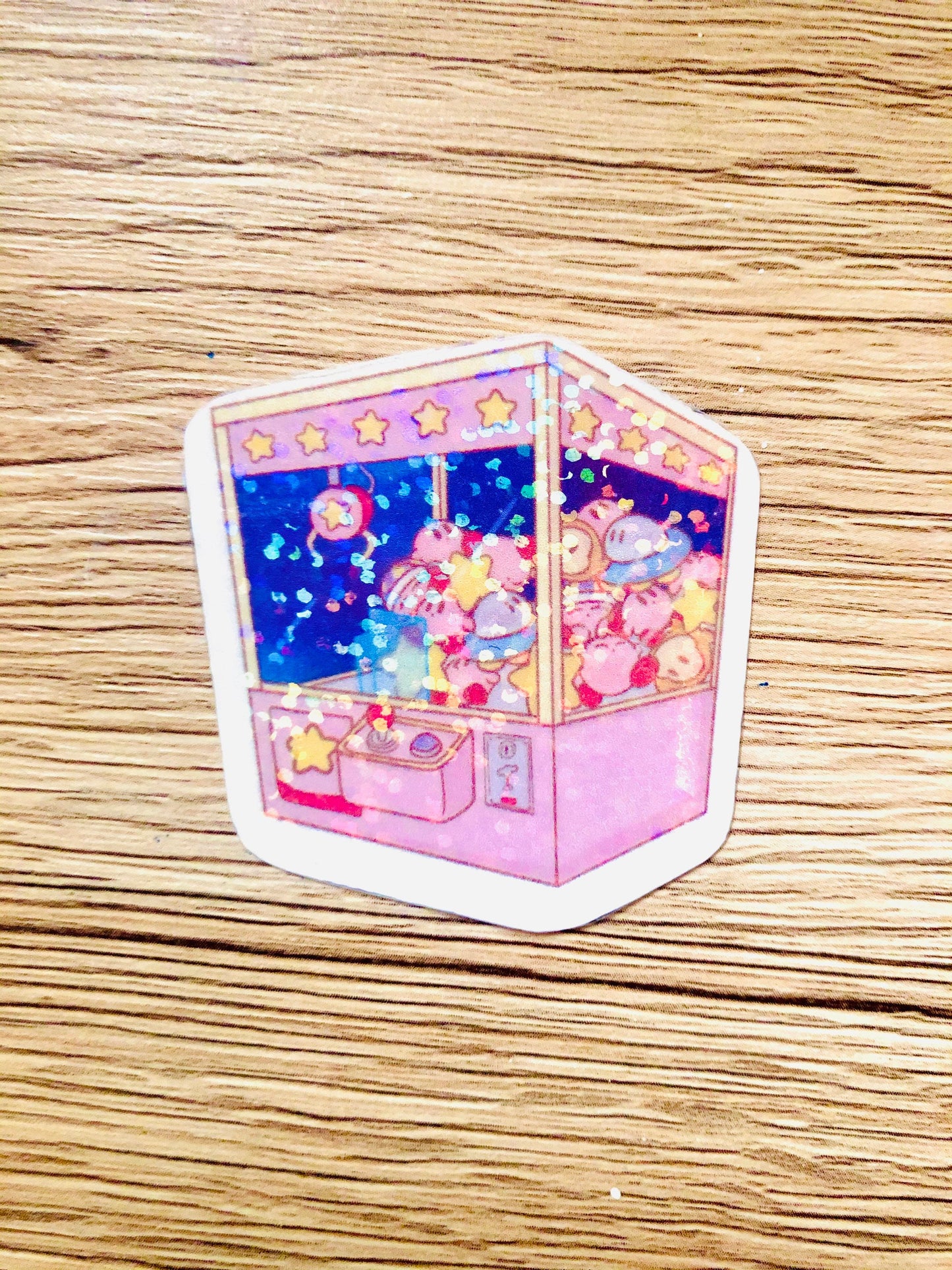 Cute glitter pink blob crane game stickers