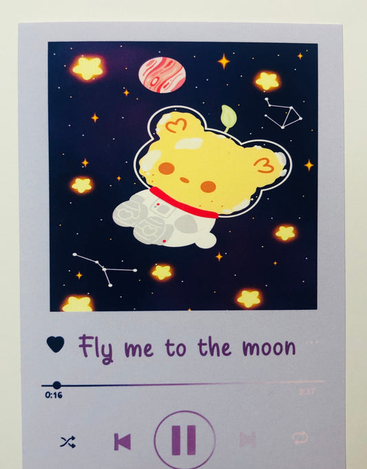 Fly me to the Moon, Kawaii Bear Art Print, Matte Paper