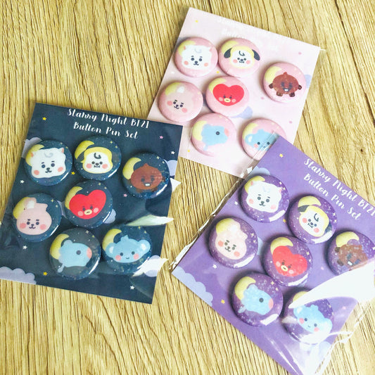 Glitter K Pop Boy Band Button Pin Set