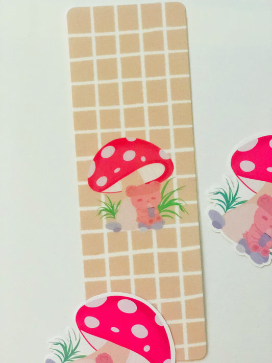Autumn Mushroom Bear Bookmark, Digital Art, Books, reading, Stationary
