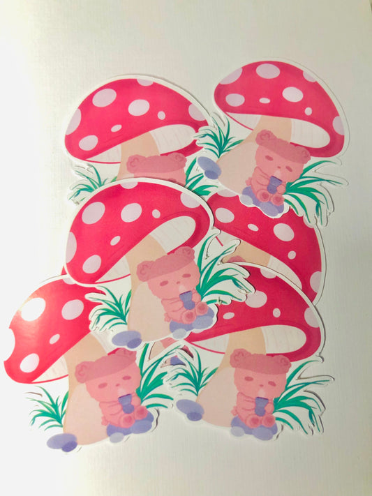 Mushroom Bear Sticker, Kawaii, Fall