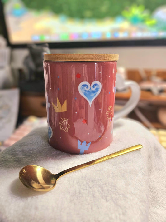 Sora KH Mug Heart Handle w/Bamboo Lid